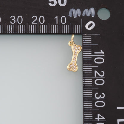 18K Gold Filled Dog Bone Pendant,CZ Micro Pave Bone Charm Bracelet Necklace for DIY Jewelry Making Supply