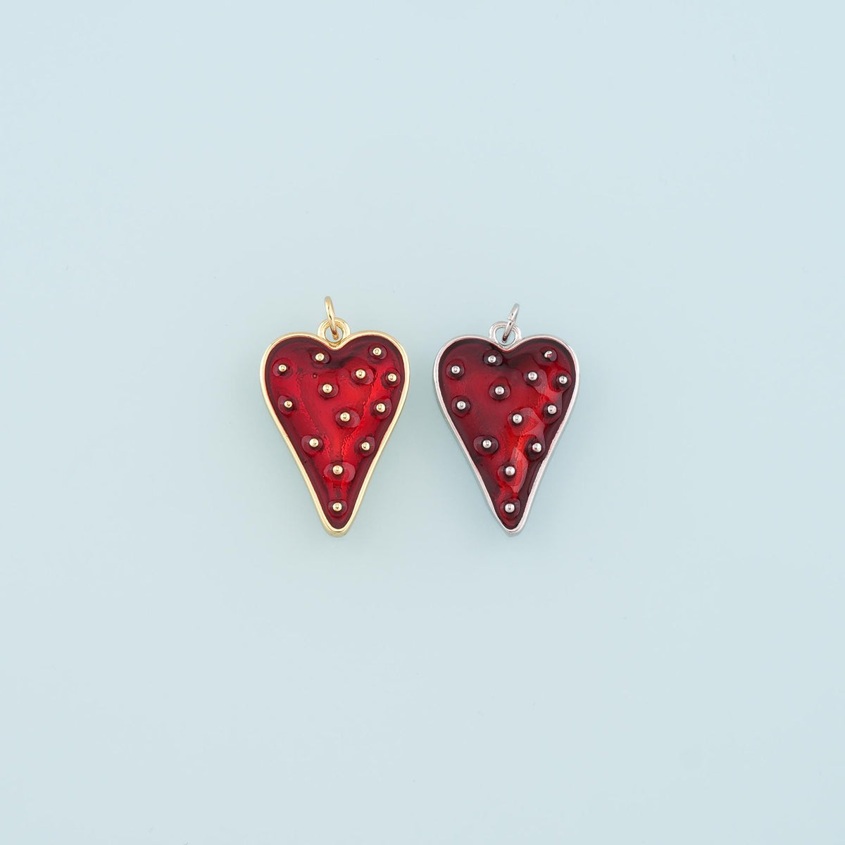 18K Gold Filled Heart Pendant,Enamel Heart Charm Bracelet Necklace for DIY Jewelry Making Supply