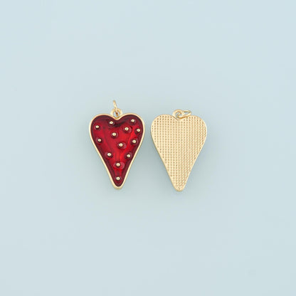 18K Gold Filled Heart Pendant,Enamel Heart Charm Bracelet Necklace for DIY Jewelry Making Supply