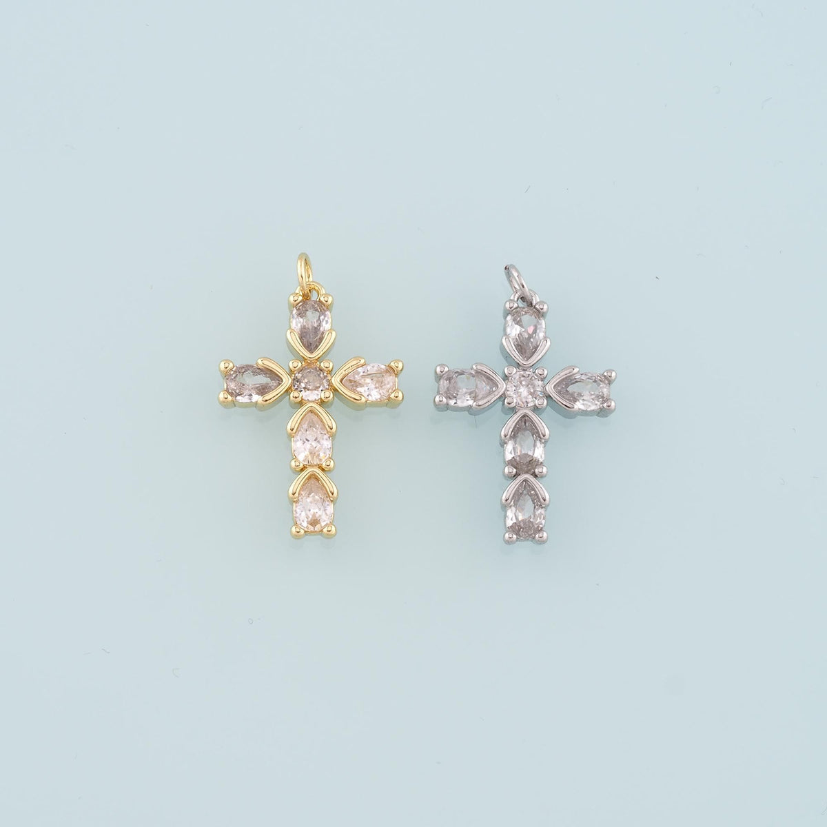 Gold Cross Charms,18K Gold Filled Cross Pendant,Religion Charm Bracelet Necklace for DIY Jewelry Making Supply