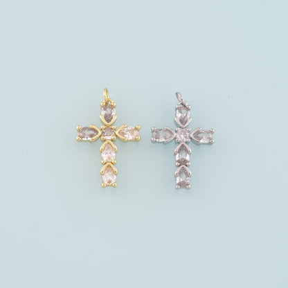 Gold Cross Charms,18K Gold Filled Cross Pendant,Religion Charm Bracelet Necklace for DIY Jewelry Making Supply