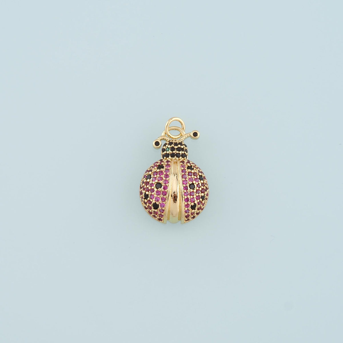 18K Gold Filled Ladybug Pendant,CZ Micro Pave Insect Charm Bracelet Necklace for DIY Jewelry Making Supply