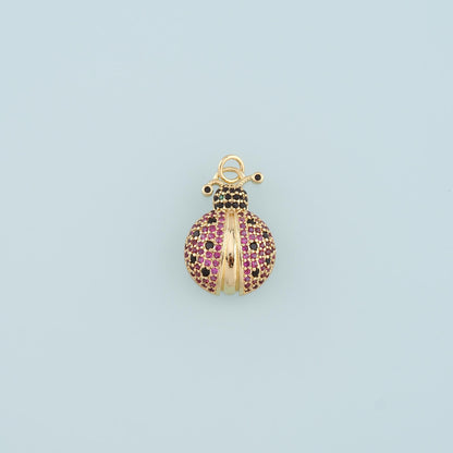 18K Gold Filled Ladybug Pendant,CZ Micro Pave Insect Charm Bracelet Necklace for DIY Jewelry Making Supply