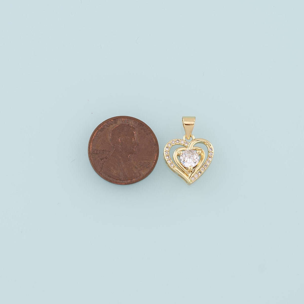18K Gold Filled Heart Pendant,CZ Micro Pave Heart Charm Bracelet Necklace for DIY Jewelry Making Supply