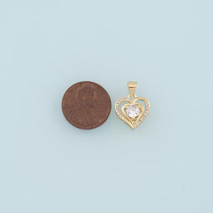 18K Gold Filled Heart Pendant,CZ Micro Pave Heart Charm Bracelet Necklace for DIY Jewelry Making Supply