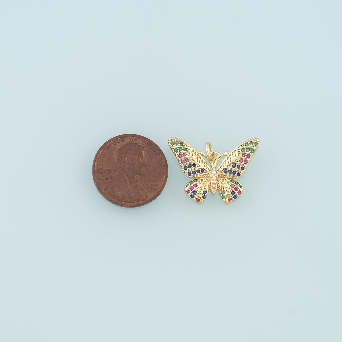 18K Gold Filled Butterfly Pendant,CZ Micro Pave Butterfly Charm Bracelet Necklace for DIY Jewelry Making Supply