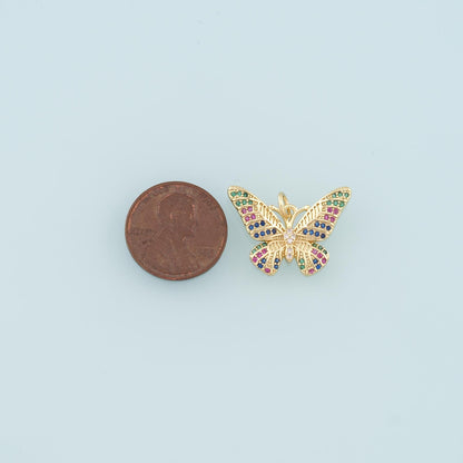 18K Gold Filled Butterfly Pendant,CZ Micro Pave Butterfly Charm Bracelet Necklace for DIY Jewelry Making Supply