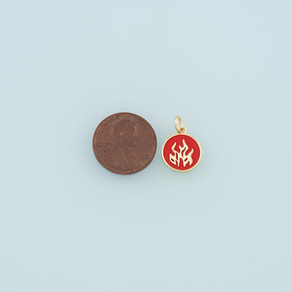 18K Gold Fille Flame Pendant,Enamel Fire Element Charm Bracelet Necklace for DIY Jewelry Making Supply