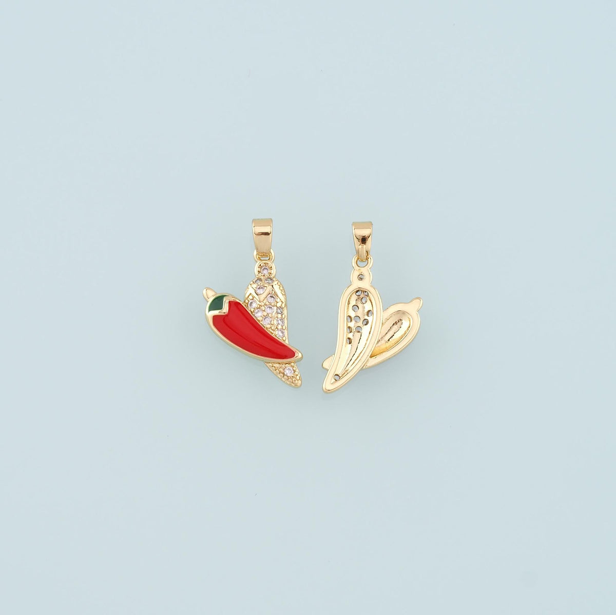 18K Gold Filled Chili Pendant,Enamel Pepper Charm Bracelet Necklace for DIY Jewelry Making Supply