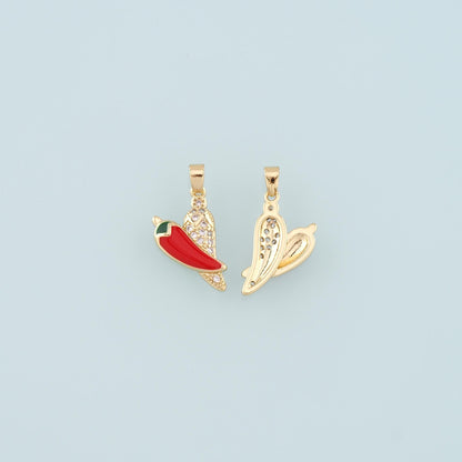 18K Gold Filled Chili Pendant,Enamel Pepper Charm Bracelet Necklace for DIY Jewelry Making Supply
