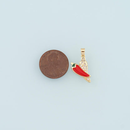 18K Gold Filled Chili Pendant,Enamel Pepper Charm Bracelet Necklace for DIY Jewelry Making Supply