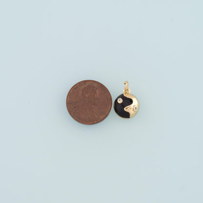 18K Gold Filled Yin Yang Pendant,Enamel Yin Yang Charm Bracelet Necklace for DIY Jewelry Making Supply