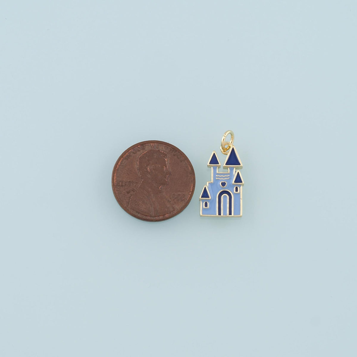 18K Gold Filled Castle Pendant,Enamel Castle Charm Bracelet Necklace for DIY Jewelry Making Supply