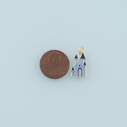18K Gold Filled Castle Pendant,Enamel Castle Charm Bracelet Necklace for DIY Jewelry Making Supply
