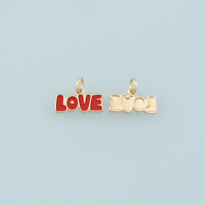 18K Gold Filled Love Pendant,Enamel Love Charm Bracelet Necklace for DIY Jewelry Making Supply