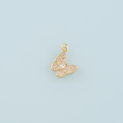 18K Gold Filled Butterfly Pendant,CZ Micro Pave Butterfly Charm Bracelet Necklace for DIY Jewelry Making Supply