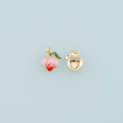 18K Gold Filled Peach Pendant,Enamel Fruit Charm Bracelet Necklace for DIY Jewelry Making Supply
