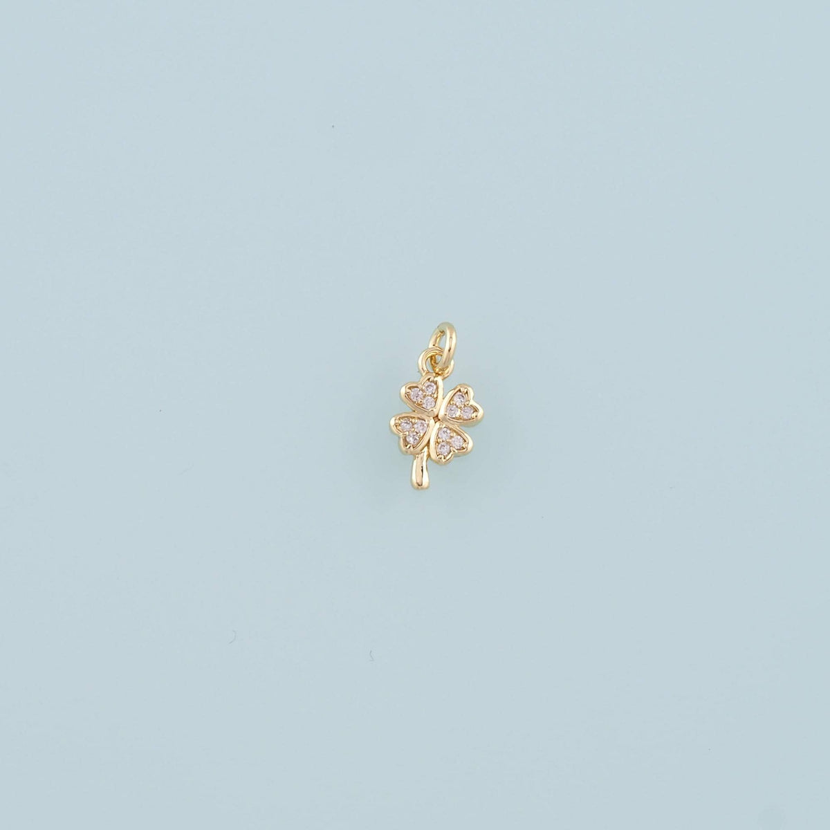 18K Gold Filled Four Leaf Clover Pendant,CZ Micro Pave Tiny Lucky Charm Bracelet Necklace for DIY Jewelry Making Supply