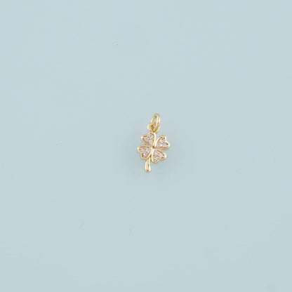 18K Gold Filled Four Leaf Clover Pendant,CZ Micro Pave Tiny Lucky Charm Bracelet Necklace for DIY Jewelry Making Supply