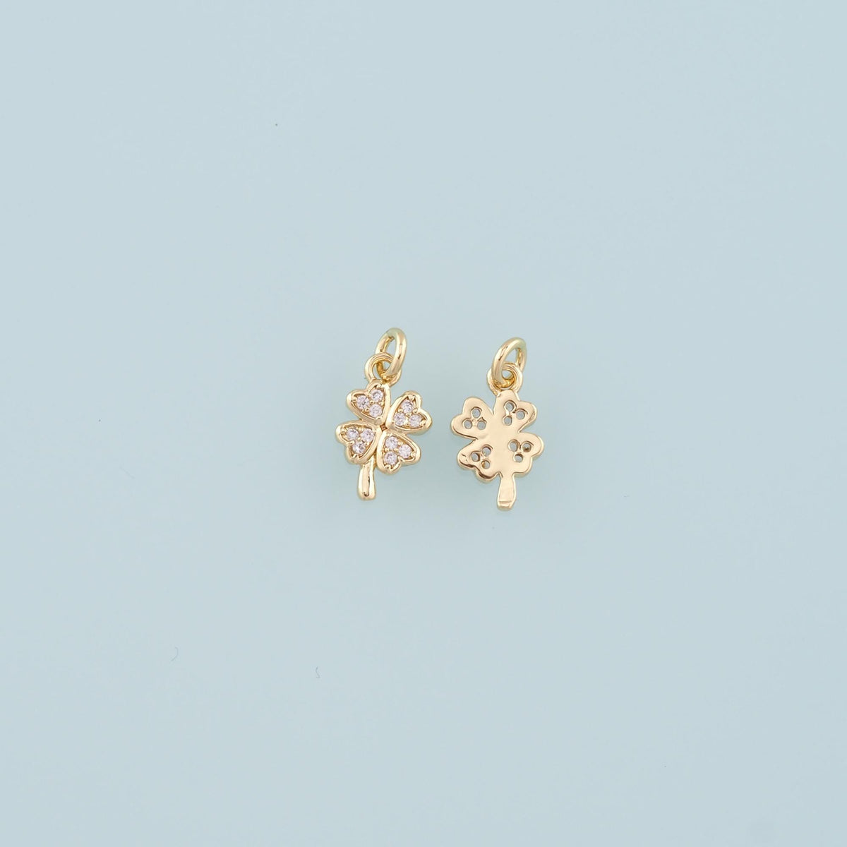18K Gold Filled Four Leaf Clover Pendant,CZ Micro Pave Tiny Lucky Charm Bracelet Necklace for DIY Jewelry Making Supply