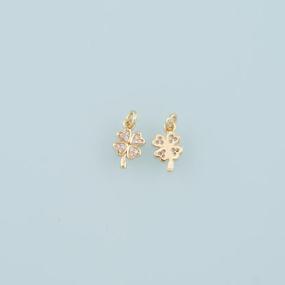 18K Gold Filled Four Leaf Clover Pendant,CZ Micro Pave Tiny Lucky Charm Bracelet Necklace for DIY Jewelry Making Supply