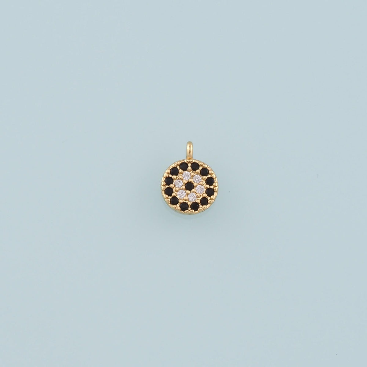 18K Gold Filled Round Evil Eye Pendant,CZ Micro Pave Evil Eye Charm Bracelet Necklace for DIY Jewelry Making Supply
