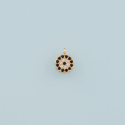 18K Gold Filled Round Evil Eye Pendant,CZ Micro Pave Evil Eye Charm Bracelet Necklace for DIY Jewelry Making Supply