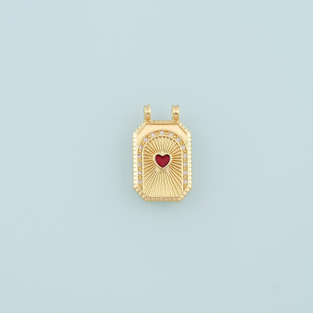 18K Gold Filled Rectangle Heart Pendant,CZ Micro Pave Heart Charm Bracelet Necklace for DIY Jewelry Making Supply