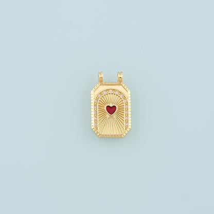 18K Gold Filled Rectangle Heart Pendant,CZ Micro Pave Heart Charm Bracelet Necklace for DIY Jewelry Making Supply