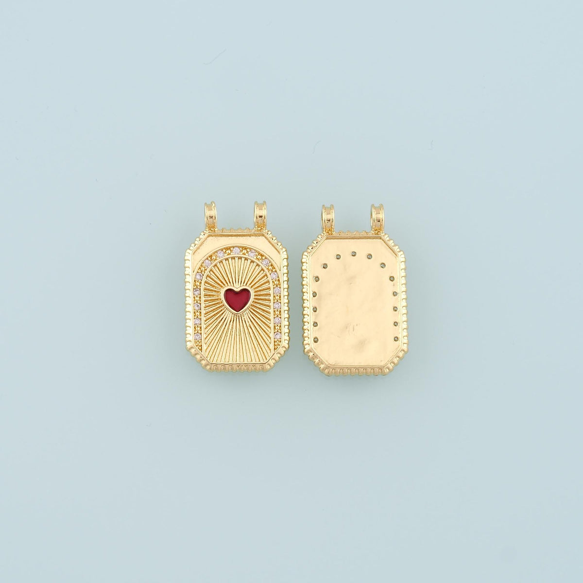 18K Gold Filled Rectangle Heart Pendant,CZ Micro Pave Heart Charm Bracelet Necklace for DIY Jewelry Making Supply