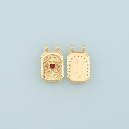 18K Gold Filled Rectangle Heart Pendant,CZ Micro Pave Heart Charm Bracelet Necklace for DIY Jewelry Making Supply