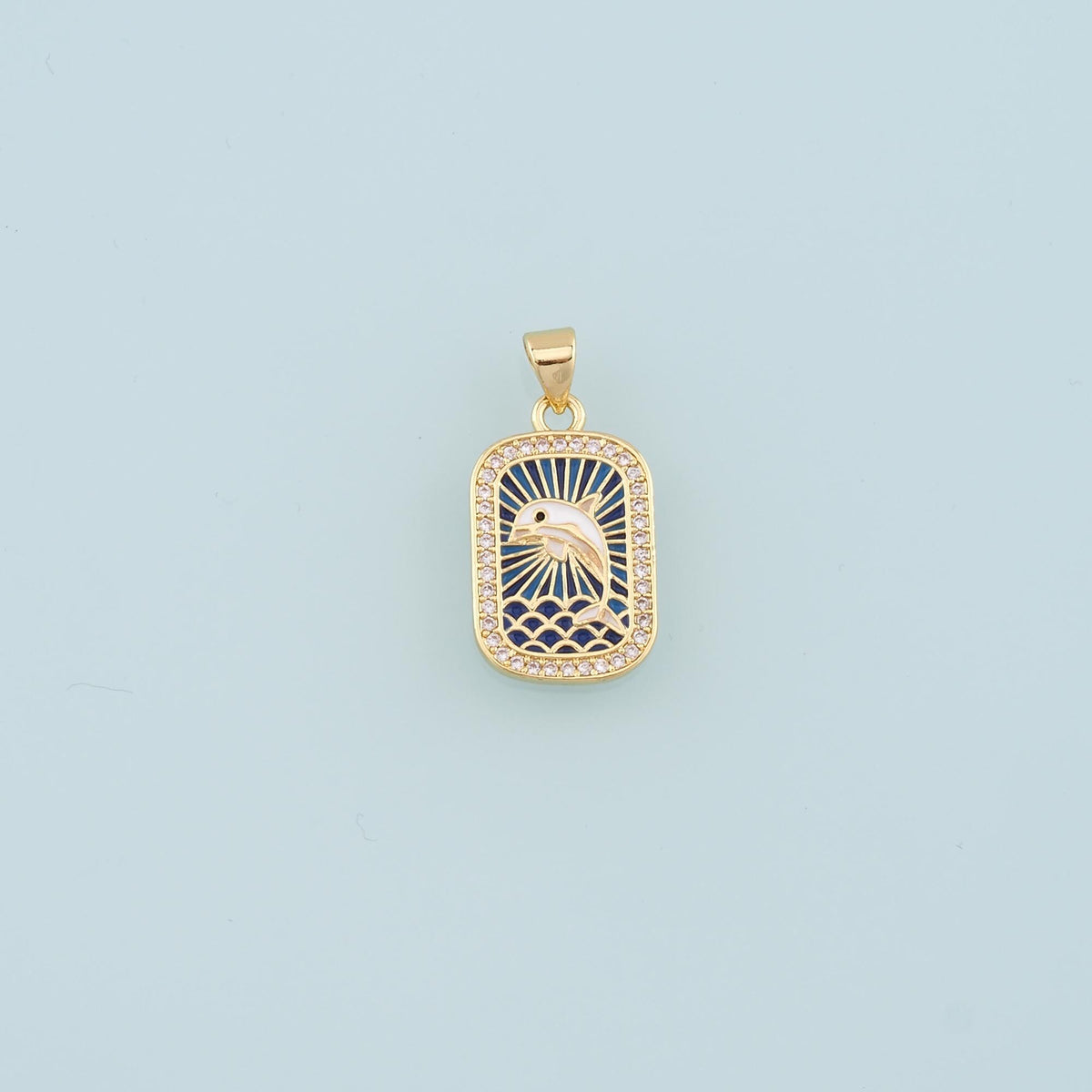 18K Gold Filled Dolphin Enamel CZ Charm Pendant for Jewelry Making