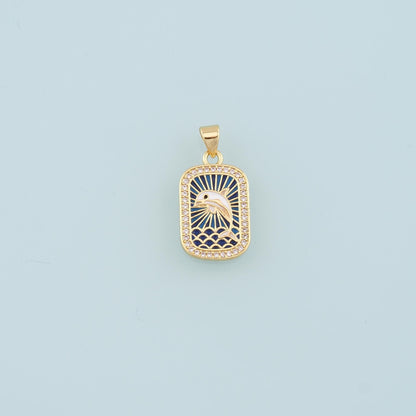 18K Gold Filled Dolphin Enamel CZ Charm Pendant for Jewelry Making