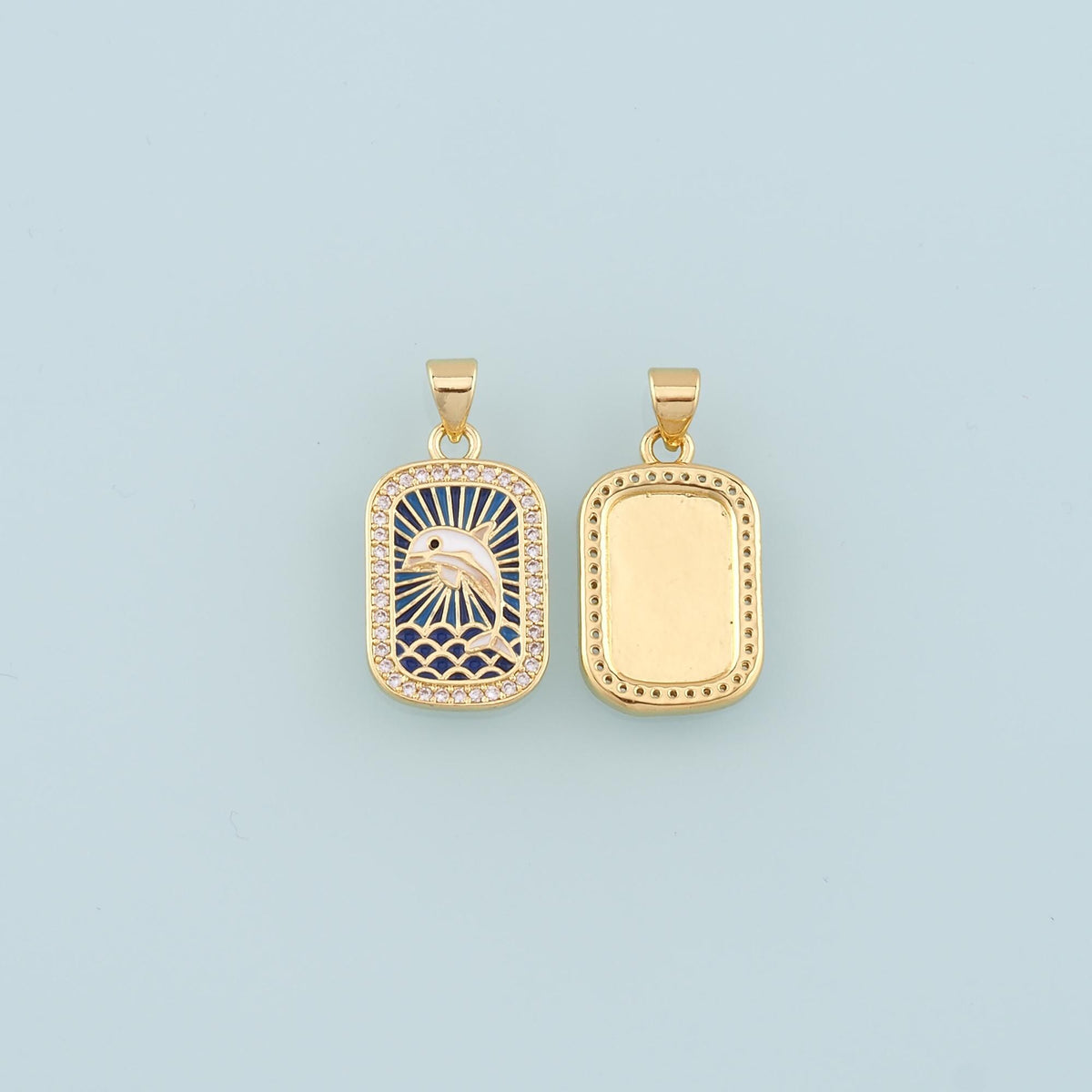 18K Gold Filled Dolphin Enamel CZ Charm Pendant for Jewelry Making