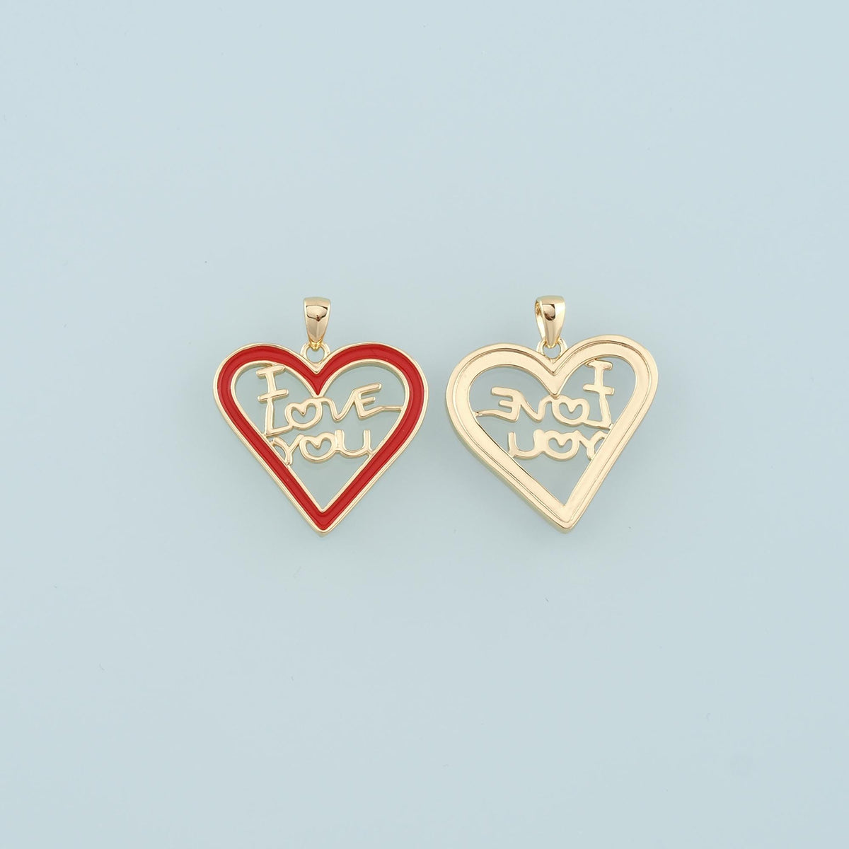 18K Gold Filled Heart Pendant,Enamel I Love You Charm Bracelet Necklace for DIY Jewelry Making Supply