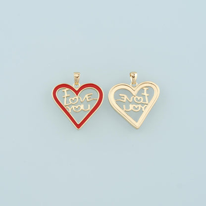 18K Gold Filled Heart Pendant,Enamel I Love You Charm Bracelet Necklace for DIY Jewelry Making Supply
