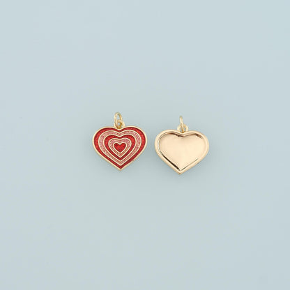 18K Gold Filled Heart Pendant,Enamel Heart Charm Bracelet Necklace for DIY Jewelry Making Supply