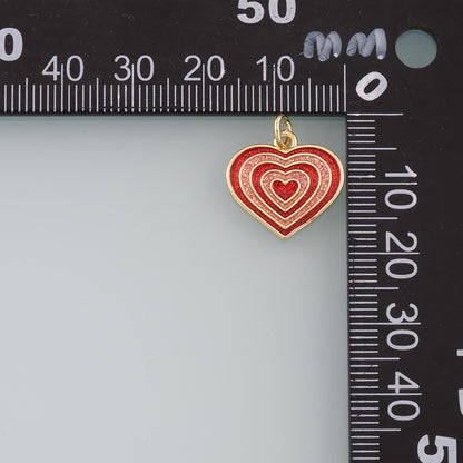 18K Gold Filled Heart Pendant,Enamel Heart Charm Bracelet Necklace for DIY Jewelry Making Supply