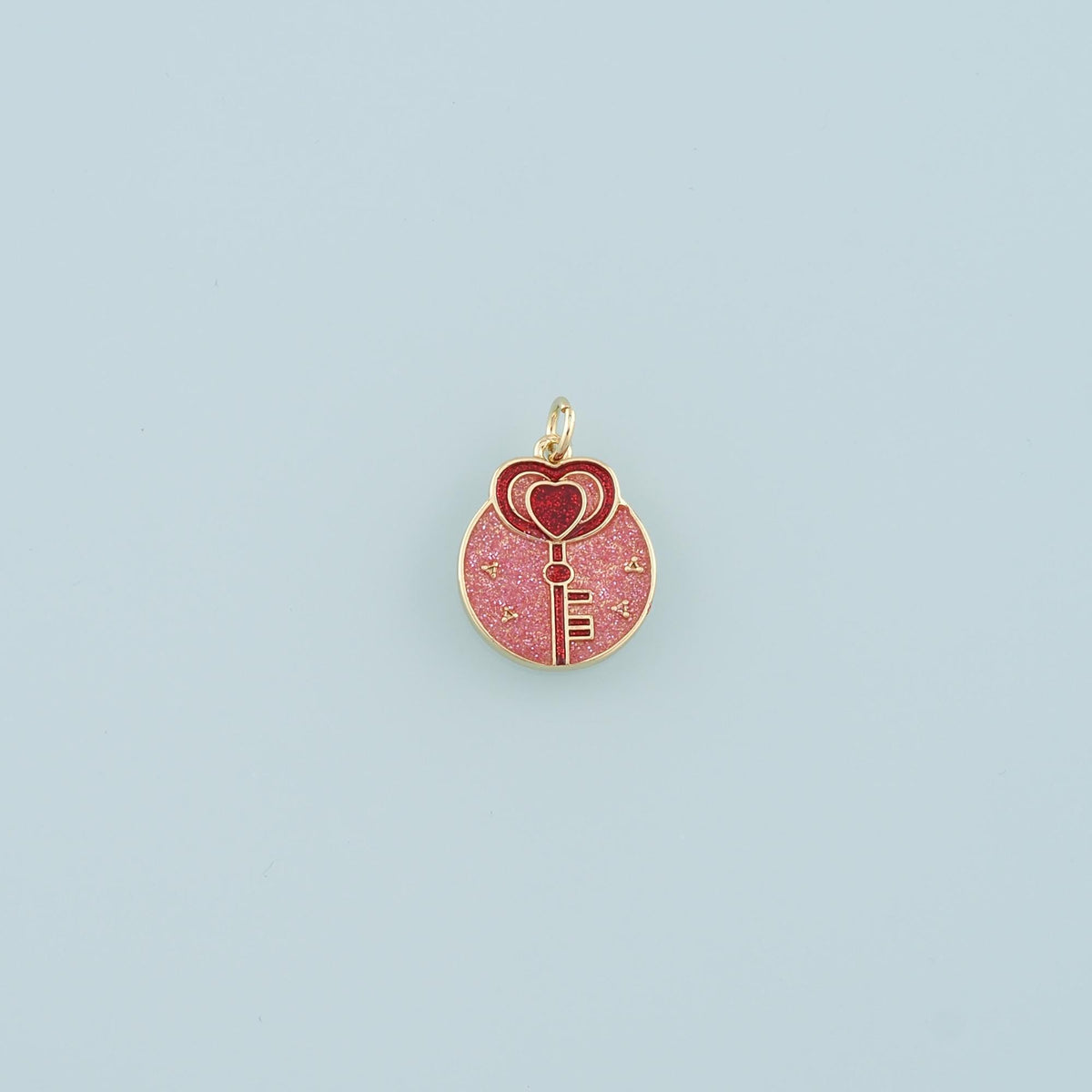 18K Gold Filled Heart Key Pendant,Enamel Key Charm Bracelet Necklace for DIY Jewelry Making Supply