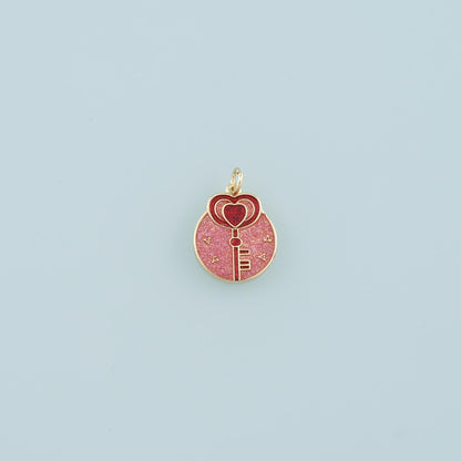 18K Gold Filled Heart Key Pendant,Enamel Key Charm Bracelet Necklace for DIY Jewelry Making Supply