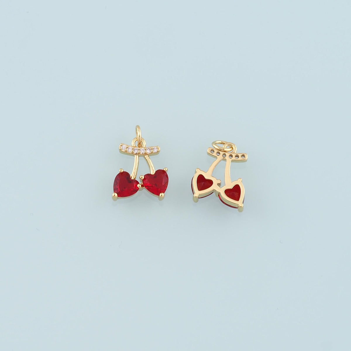 Gold Cherry Charms,18K Gold Filled Heart Cherry Pendant,CZ Micro Pave Fruit Charm Bracelet Necklace for DIY Jewelry Making Su