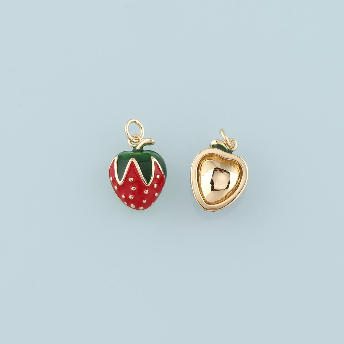 Gold Strawberry Charms,18K Gold Filled Strawberry Pendant,Enamel Fruit Charm Bracelet Necklace for DIY Jewelry Making Supply