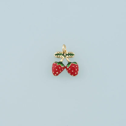 Gold Strawberry Charms,18K Gold Filled Strawberry Pendant,Enamel Fruit Charm Bracelet Necklace for DIY Jewelry Making Supply