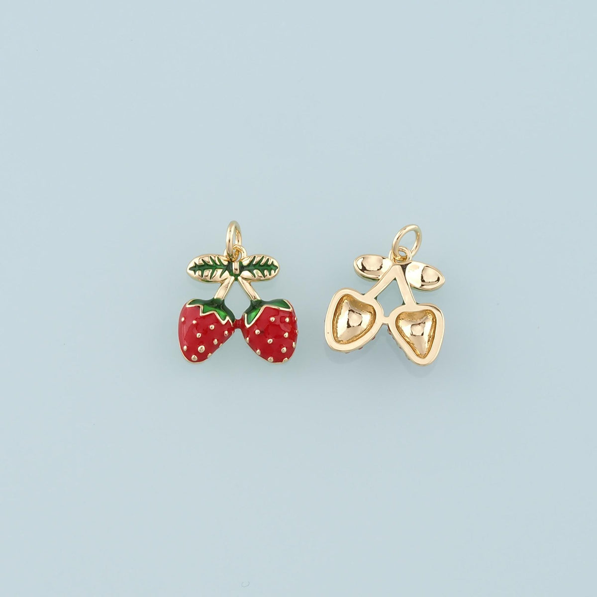 Gold Strawberry Charms,18K Gold Filled Strawberry Pendant,Enamel Fruit Charm Bracelet Necklace for DIY Jewelry Making Supply
