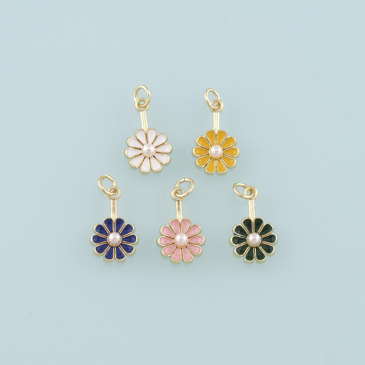 Gold Daisy Charms,18K Gold Filled Pearl Daisy Pendant,Enamel Flower Charm Bracelet Necklace for DIY Jewelry Making Supply