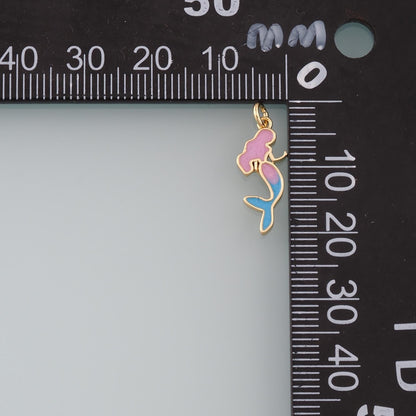 Gold Mermaid Charms,18K Gold Filled Mermaid Pendant,Enamel Mermaid Charm Bracelet Necklace for DIY Jewelry Making Supply