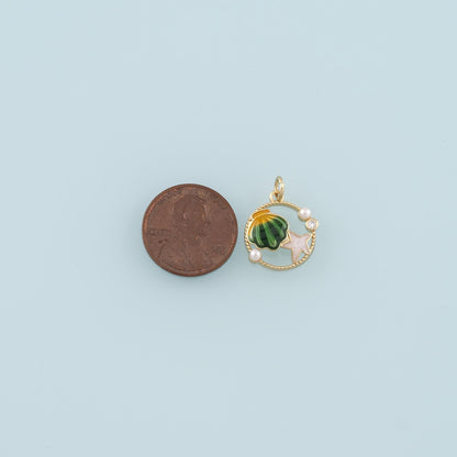 Gold Shell Charm,18K Gold Filled Scallop Pendant,Enamel Starfish Charm Bracelet Necklace for DIY Jewelry Making Supply