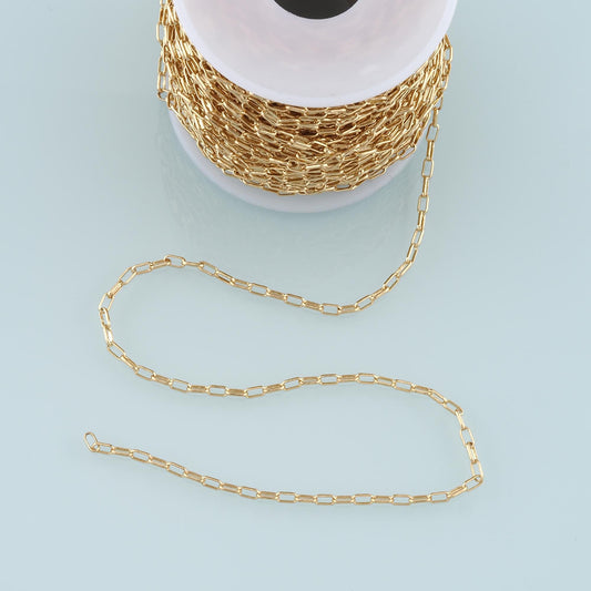 Gold Paper Clip Chain,18K Gold Filled Oval Chain for Necklace Bracelet DIY Jewelry Making Supply 2.5x5mm