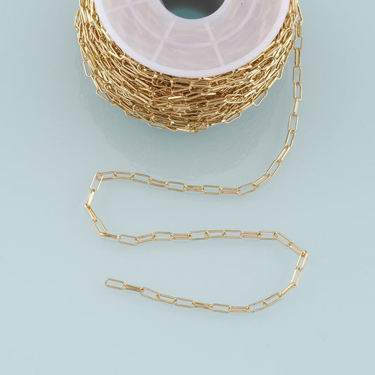Gold Paper Clip Chain,18K Gold Filled Oval Chain for Necklace Bracelet DIY Jewelry Making Supply 2.5x6.5mm