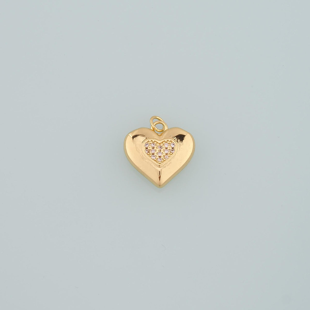 18K Gold Filled Heart Pendant,CZ Micro Pave Heart Charm Bracelet Necklace for DIY Jewelry Making Supply